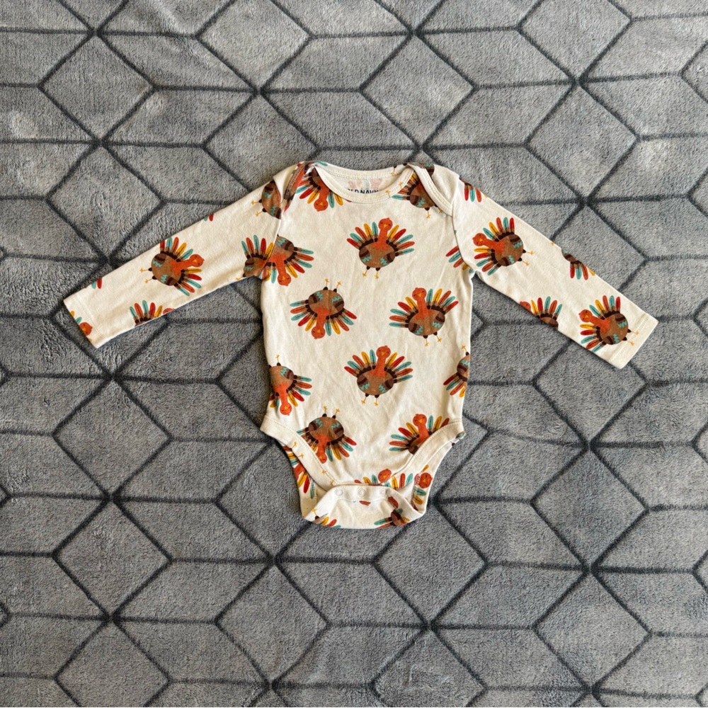 Old Navy Cream Bodysuit with Thanksgiving Print